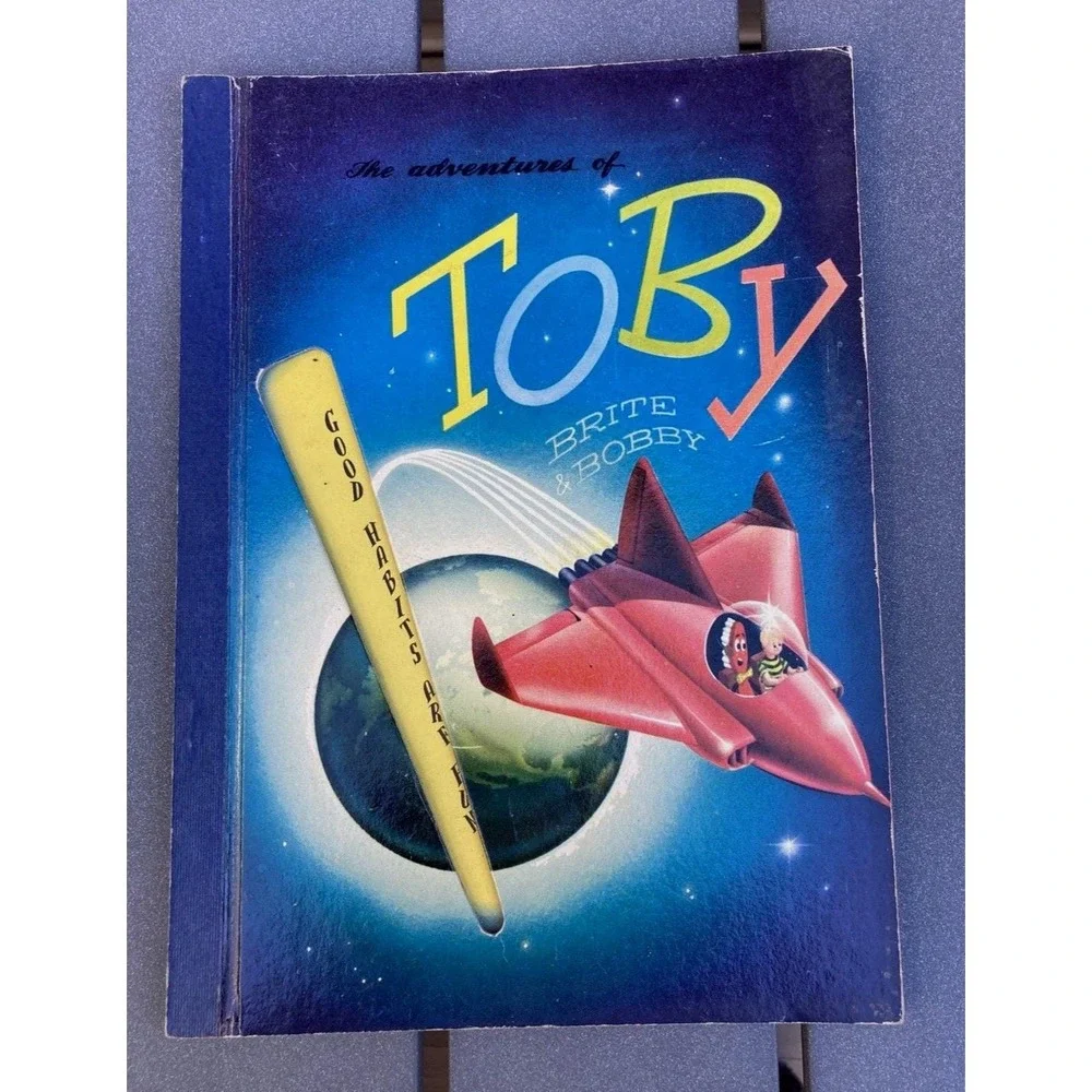 Vintage childs book Toby Brite & Bobby Happy Habit talking space toothbrush 1953